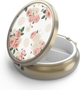 Pill Case Pill Box with Mirror Retro 3 Compartment Small Pill Case for Purse or Pocket Bronze Small Roud Pill Box or Vitamins, Fish Oil, Supplements, Pill Containe Travel Gifts（Retro Pink Floral）