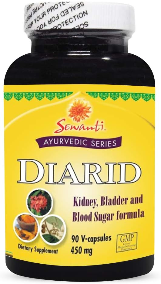 Sewanti Ayurvedic系列 Diarid 90 V Capsules / 5:1 Curcuma Longa摘录,萨拉西亚,树图尔克,印度基诺树