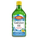 Carlson - Cod Liver Oil 1100 mg Omega-3s Plus 维生素A & D3, Wild Caught 挪威北极,可持续来源北欧鱼类油液,柠檬,500毫升(16.9 Fl Oz)