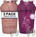 GOMOYO 2-Pack 20-Ounce蛋白质摇摆瓶(Plum & Rose) QQ BPA Free, Dishwasher Safe摇摆杯 带有动机引号的Gym, Running, Workout 补充