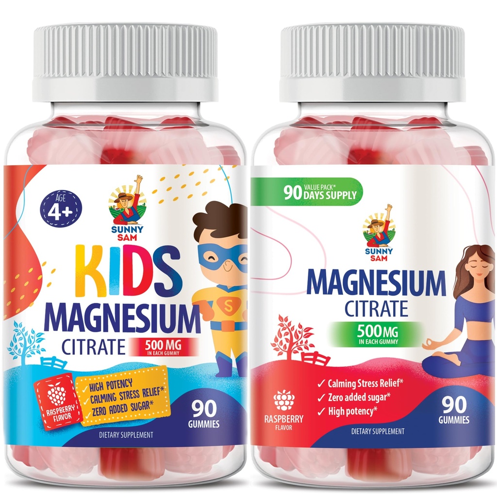 儿童与成年人的Sanny SAM Magnesium Gummys - 500mg - Calm Magnesium Chews - Magnesium Chews - Mood & Muscle 支持的甘油