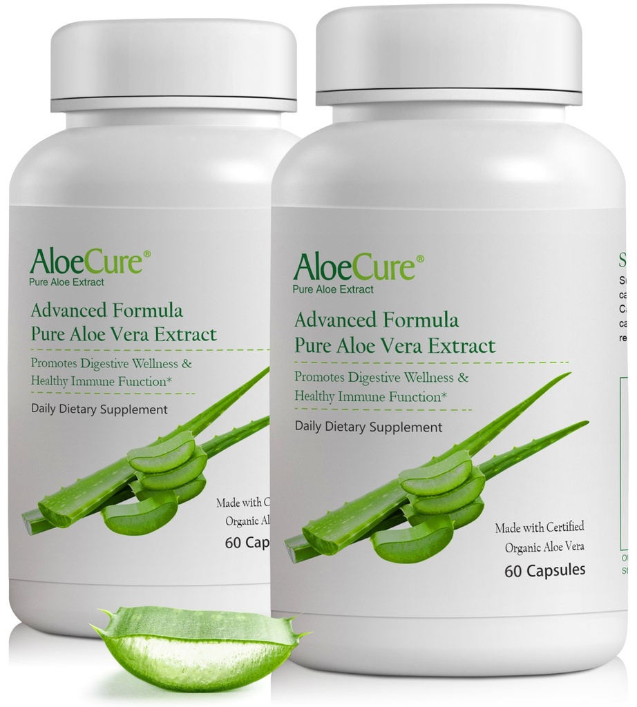 AloeCure 有机Aloe Vera Capsules, 160,000mg 内Aloe 叶平价每服务,支持Gut,消化,和免疫健康,帮助保持平衡胃酸,Aloin Free, 60 Caps x 2Btl