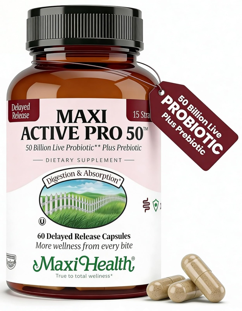Maxi Health Probiotic Plus 终极预生 高级活性 Probiotic Framme - 50亿活性 Probiotic - 15 Strains - 超保护 - 活性 Pro-50-60 Counter
