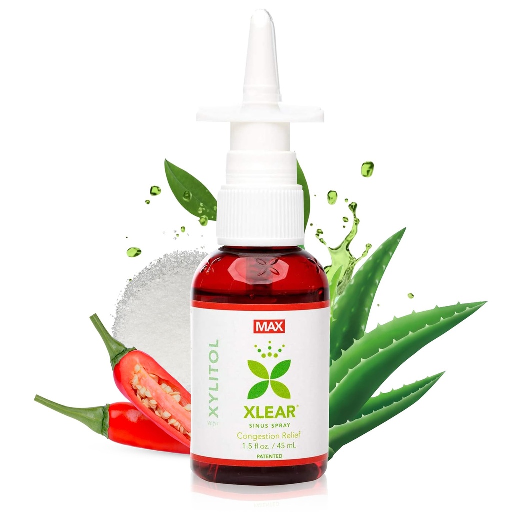 Xlear MAX 天然Xylitol 萨林鼻喷雾与Capsicum和Aloe - 快速作用于辛纳斯压力,解毒剂,头痛,干鼻,1.5 fl oz(包1)