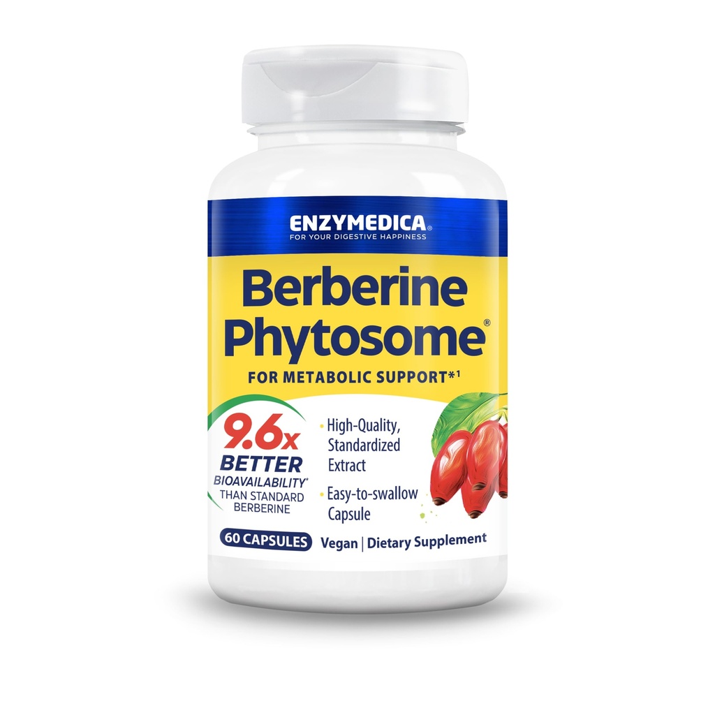 Enzymedica,Berberine Phytosome, 9.6X 更好的生物利用率, 高概率天然维加大营养辅酶支持, 60 Capsules