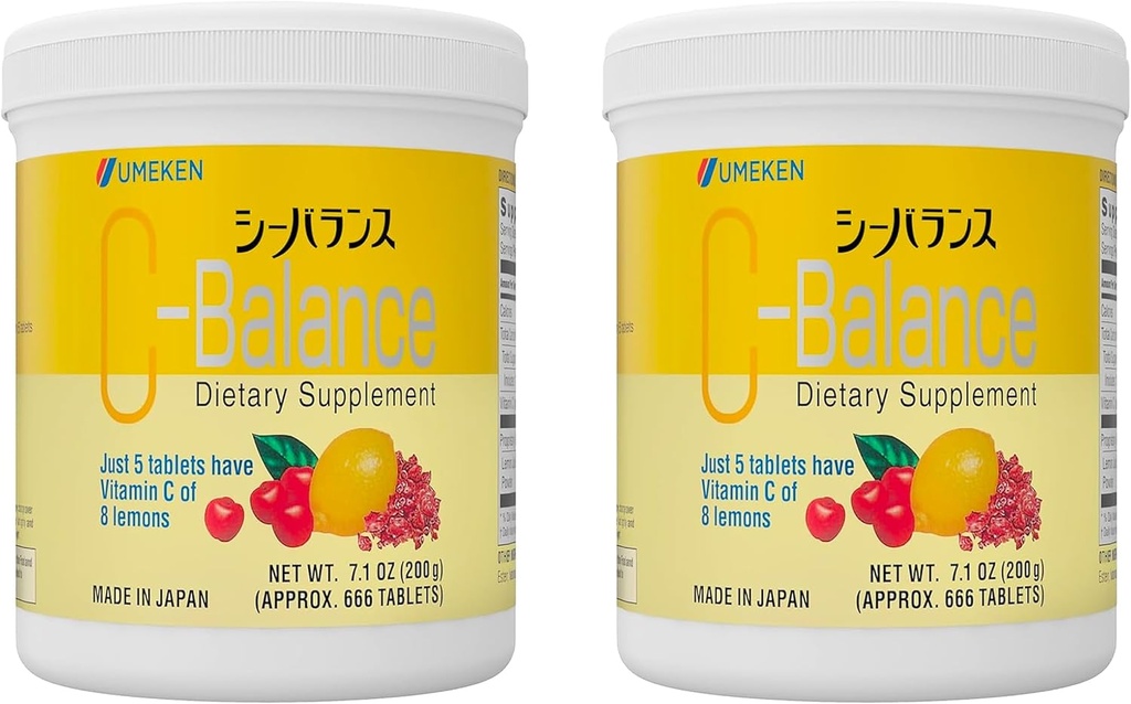 Umeken C-Balance 化学维生素C补充剂,成人和孩子的高概率,配有Citric酸和Gamma-linolic酸,维生素C Chewables,7.1 Ounce,200g,4.5个月供应,包装2
