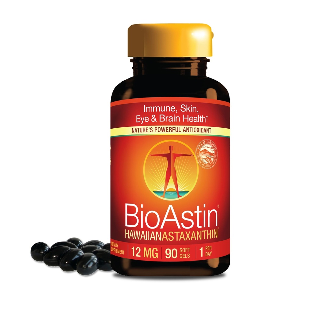 Nutrex Hawaii BioAstin Hawaiian Astaxanthin - 12mg, 90 Softgels - 农场-直立抗氧化剂补充剂支持眼,皮肤,联合和免疫系统健康 - 非GMO和无胶体