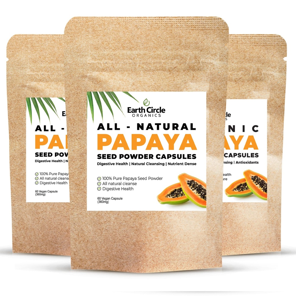 Papaya种子罐头 – 用维生素A, C, & E & E&酶进行消化和古特健康 – 360mg/Servicing – 60 Vegan Capsules 每包(3包90-180天供应)