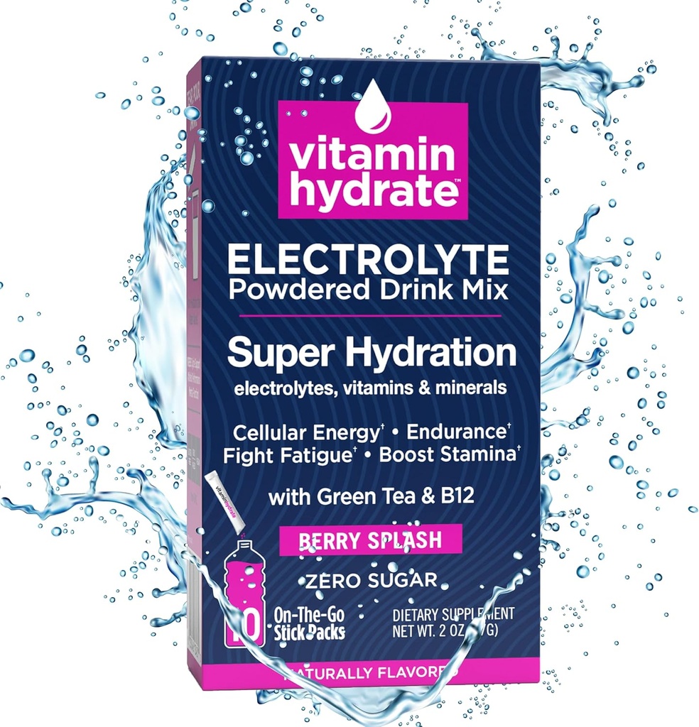 维生素水合物 电解质 饮料混合剂 超级水合物 靴子 Stamina & Fights Fatigue, Bursting with Electrolytes, Vitamins & Minerals, 0 糖,Berry Splash, 10 棒包