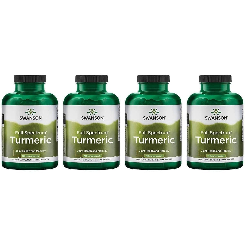 Swanson Full Spectrum Turmeric (Curcumin) - 联合健康,文摘,心脏健康与肝脏支持补充 - Curcuma Longa公式促进记忆支持 - (240 Capsules) 4 Pack.