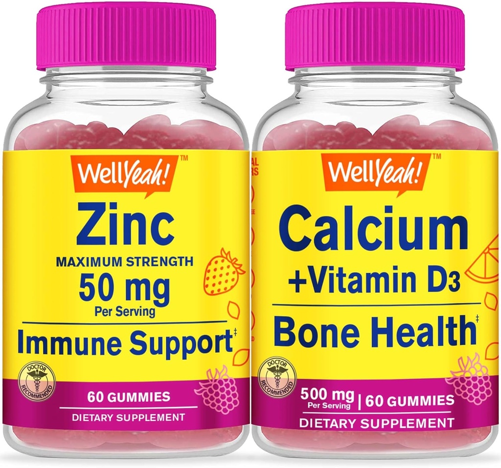 (原始内容存档于2018-07-26). Wellyeah Zinc + Calcium + Vitamin D3, Gummys Bundle - Great Tasting, Vitamin Supplement, Gluten Free, GMO Free, Chewable Gummy (英语).