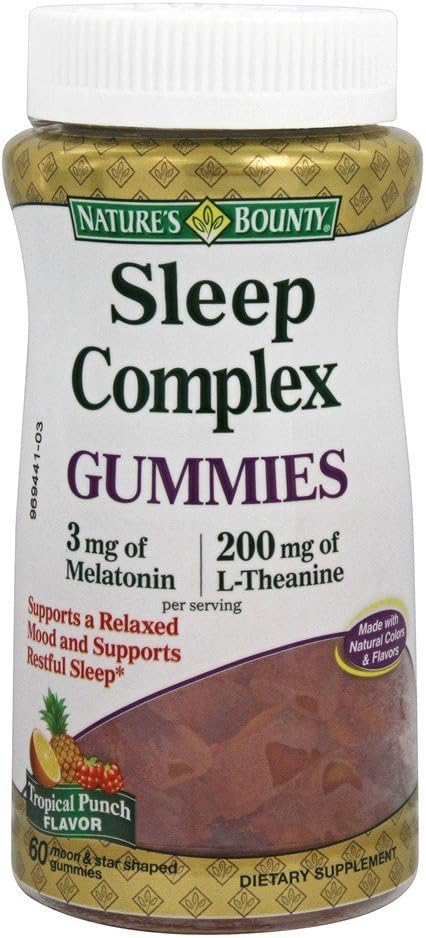 (原始内容存档于2019-09-09). Nature's Bounty Sleep Complex Gummys 60ct, 3毫克梅拉托宁, 200毫克 L-Theanine Gummys (2 Pack).