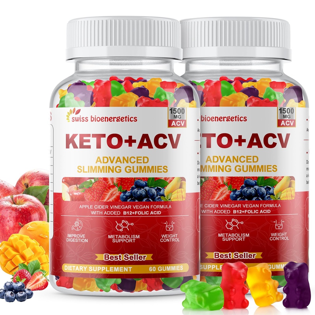 (2 Pack) Keto Apple Cider Vinegar Gummys, Keto ACV Gummy 饮食补充, 高级 1500mg ACV Gummys with Folate, B12, B6 和 Keto 支持女性男性, Gelatin- Free, Vegan & Non-GMO(多功能)