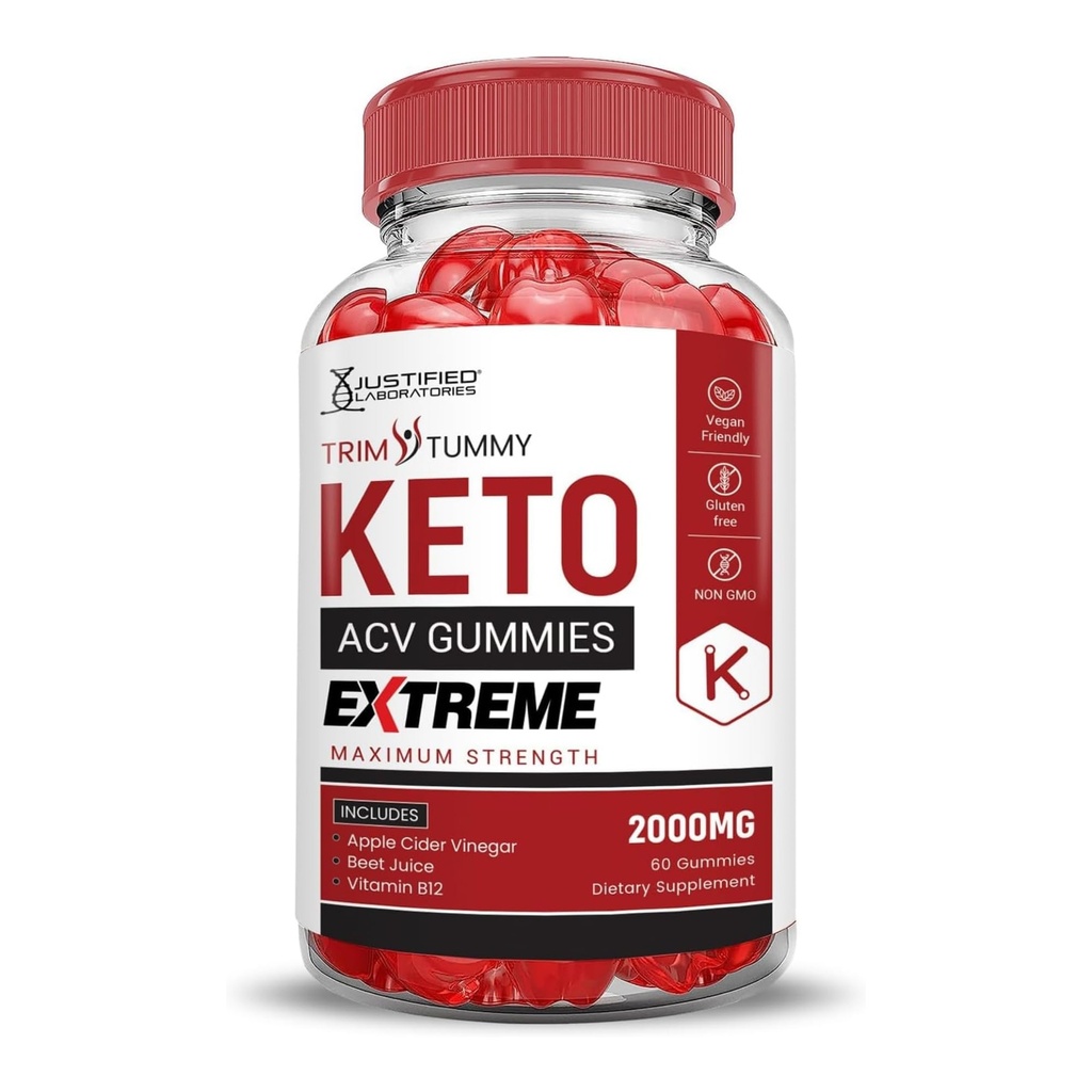 合理实验室 Trim Tummy Keto ACV Gummys Extreme 2000MG Tummy Keto Gummys Apple 苹果苹果醋 配以石榴甜菜汁粉 B12 Vegan 非 GMO 60 Gummys 配制