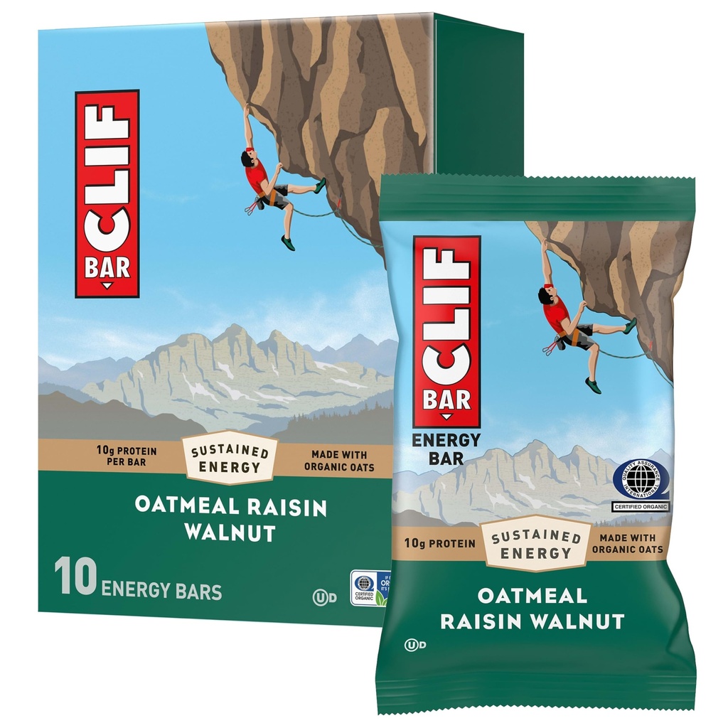 CLIF BAR - 能源蛋白棒 - Oatmeal Raisin Walnut - 用有机 Oats制造 - 能源棒 - 非GMO - (10包)