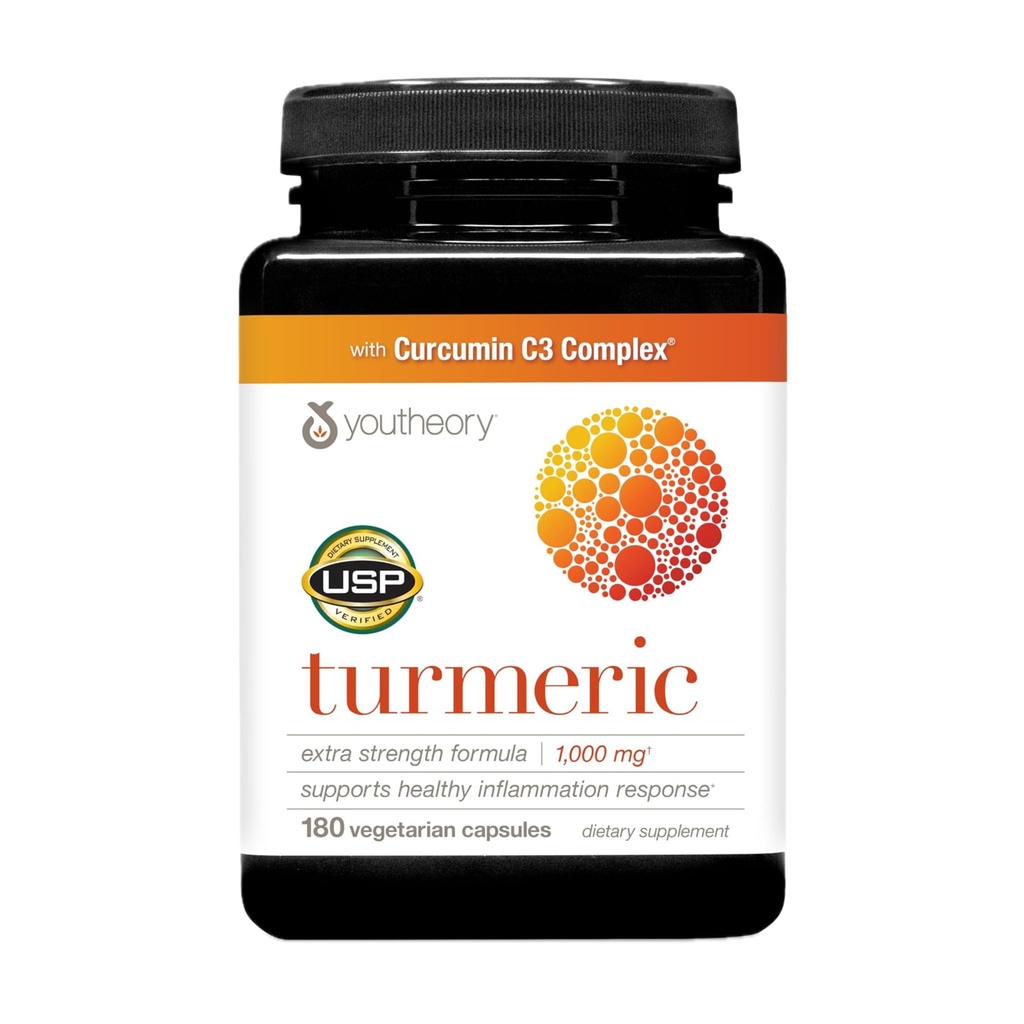 Youtheory Turmeric extrastruction - 1 000 mg Turmeric Supplement - 配10 mg Black Pepper - Crucumin 联合支持 * - 豆,奶和葡萄糖免费 - 180 蔬菜卡普尔