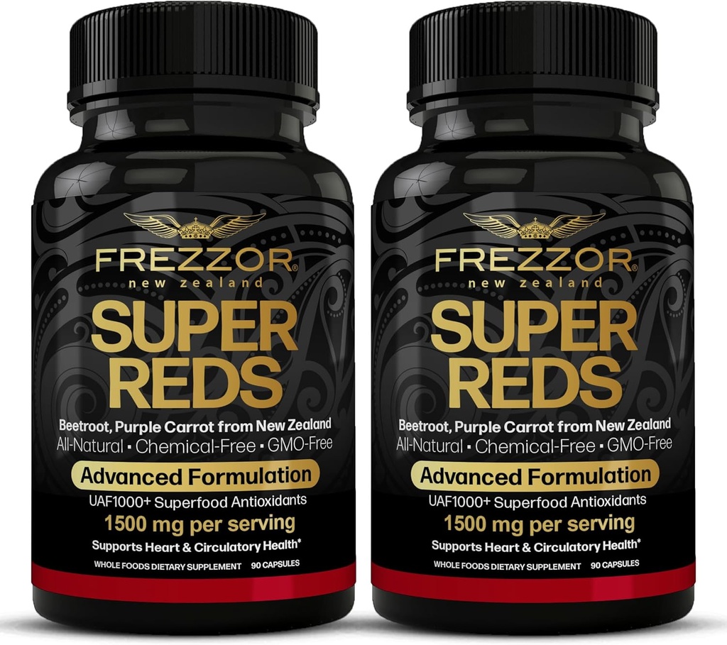 FREZZOR 超级红帽加UAF1000+,全自然新西兰红超食品能源,基本红果蔬菜和甜菜,抗氧化剂,酶,能源补充,180卡普尔,2瓶