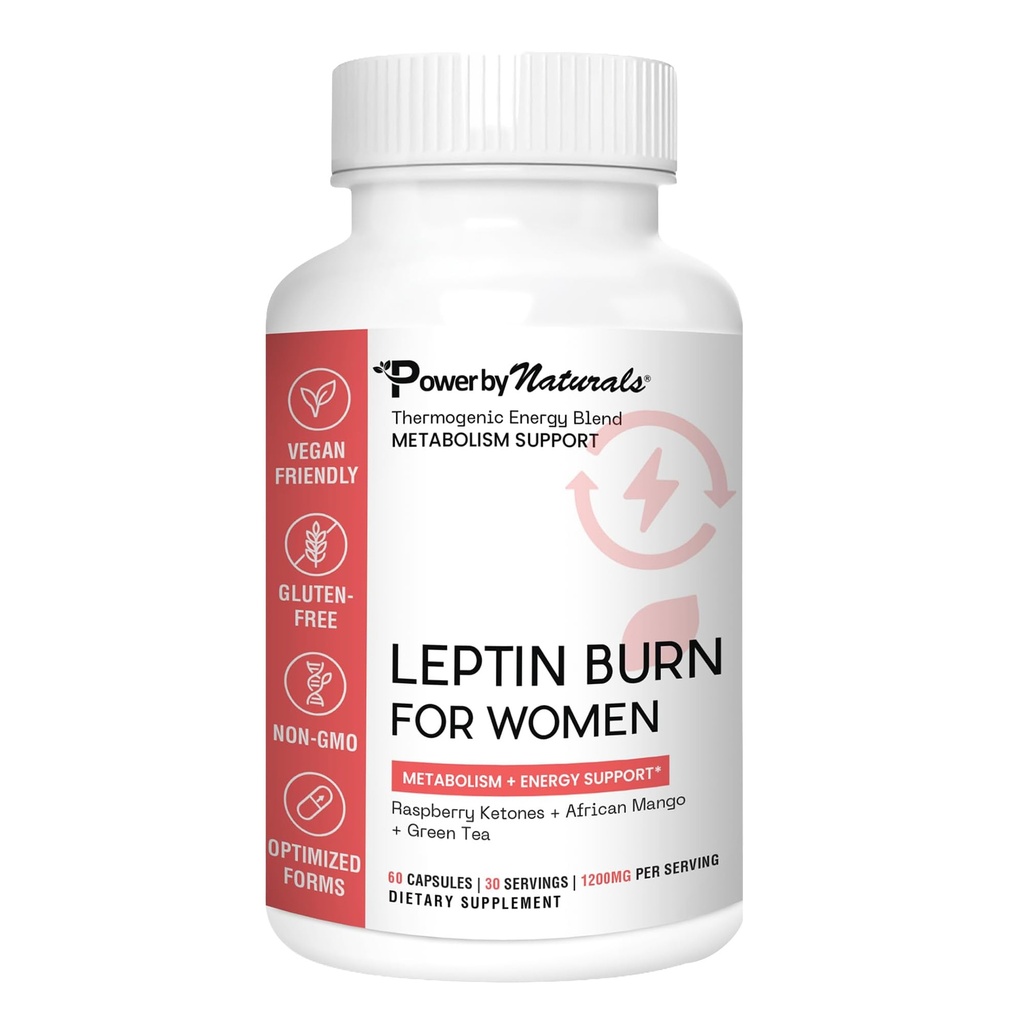 女性体重损失的Power By Naturals Leptin – 体重损失补充 女性与非洲芒果,绿色茶叶和苹果苹果苹果葡萄酒 – 60 Capsules