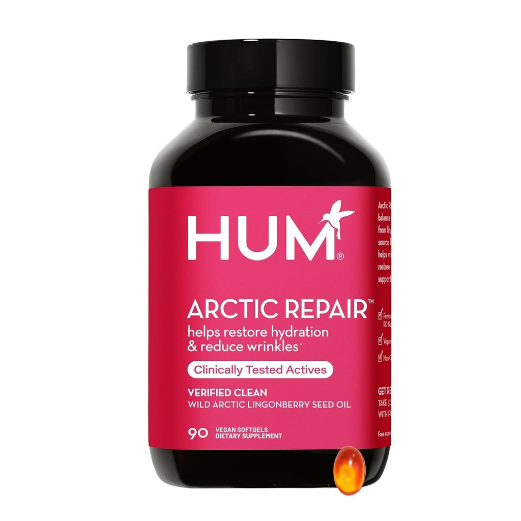 HUM 北极修复 清皮肤 补充 Omega 3,维生素E,A,和Lingonberry种子油, 皮肤修复 Omega 3 6 9 帮助支持皱纹和水合物的外观, 90 Vegan软胶