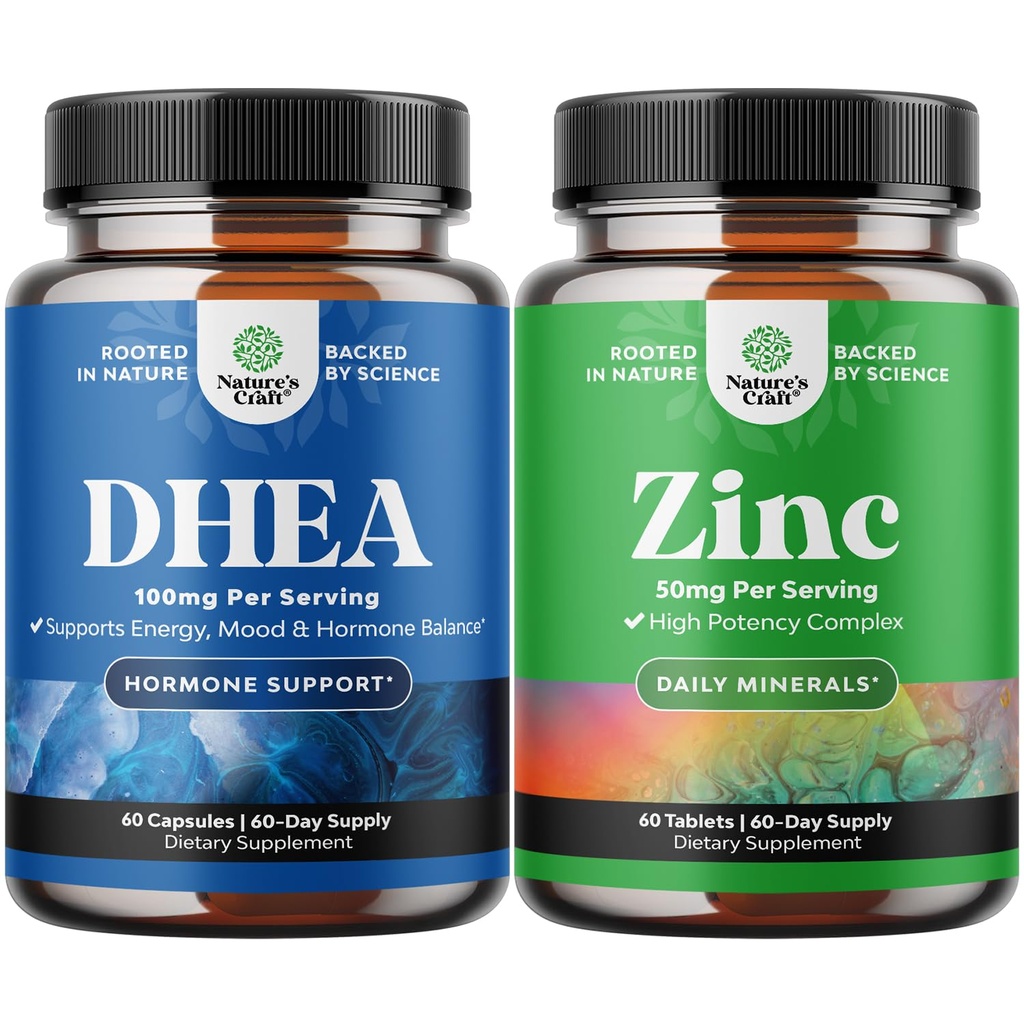 Bundle of Prure DHEA and Prure Zinc Supplement - DHEA 甲状腺素支持 妇女健康 免疫支持 骨质健康和木质支持 - 锌免疫系统促进木质刺激心脏健康