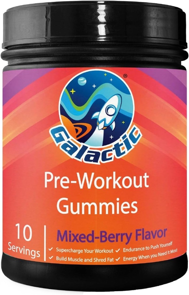 银河预选赛 Gummys, All Natural, 250mg Cafeine, Beta-Alanine, L-Citrulline, L- Theanine, Chromium Picolinc, 10 services (英语).