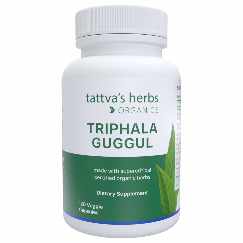 塔特瓦的草药 Triphala Guggul 草药补充剂 Ayurveda 草药补充剂 消化卫生和支持 有机Triphala Capsules, 120 Counter, 25年 Premium Service