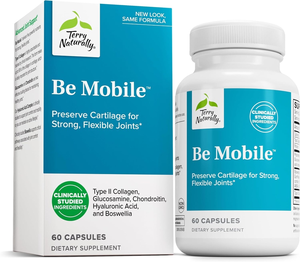 Terry Naturally Be Mobile - Collagen Supplement for Joint Health Support - Dietary Supplement with Boswellia Extract & Type II Collagen - Lower Back & Knee Support - 60 Capsules