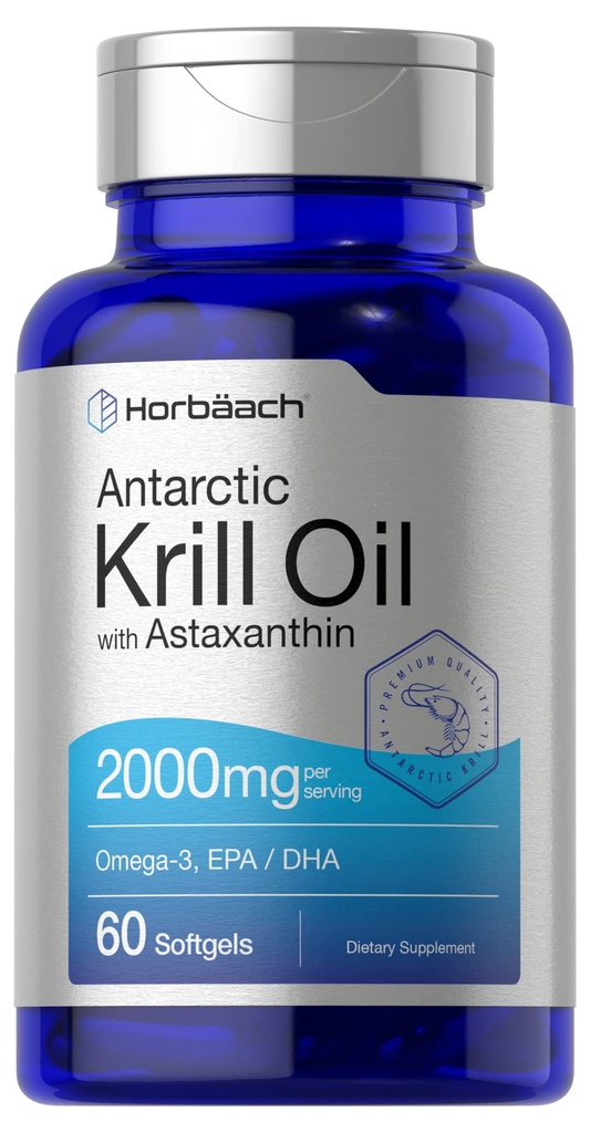Horbäach Antartic Krill Oil 2000mg → 60 Softgel Capsules → Omega-3,美国环保局,DHA 补编 → Astaxanthin → Non-GMO, Gluten Free