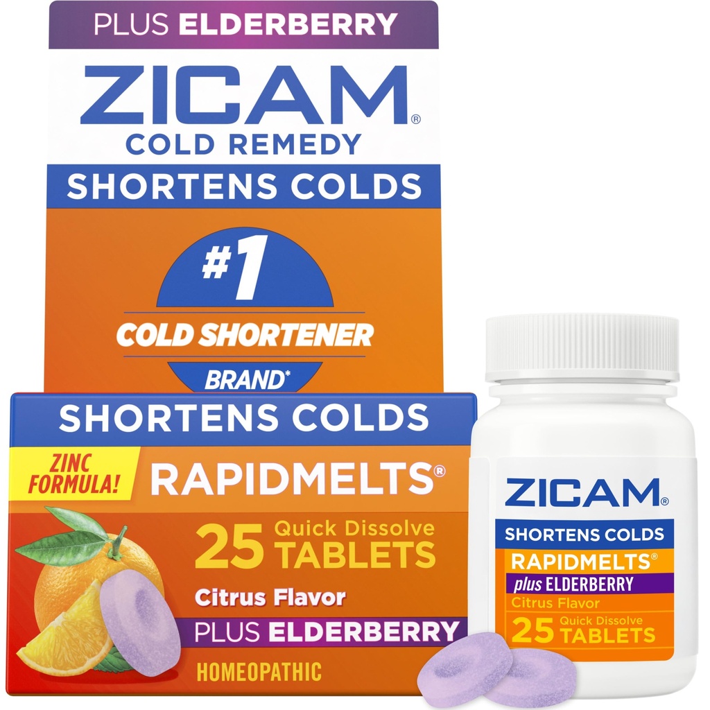 Zicam Cold Remedy Zinc RapidMelts, Elderberry Citrus Flavor, Homeopathic, Cold Shortening Medicine, Shortens Cold Duration, 25 Count