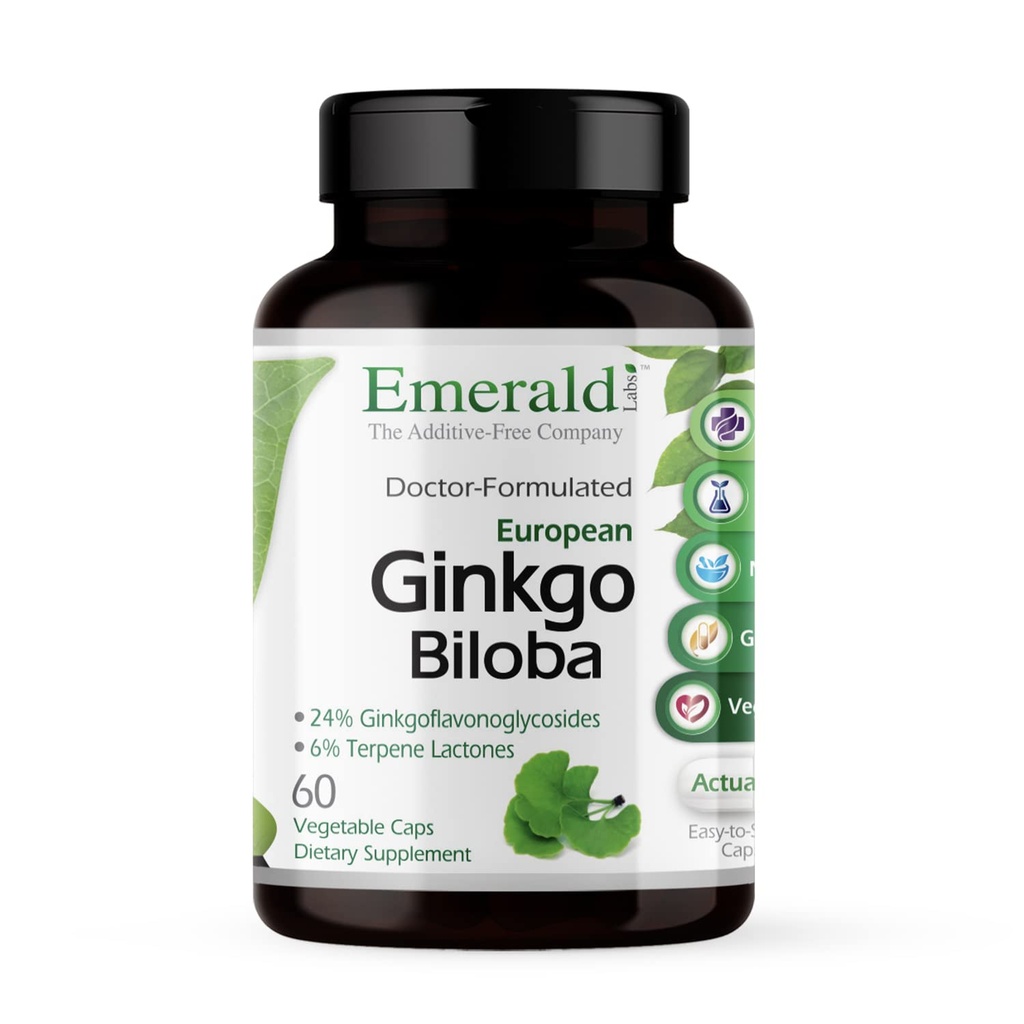 EMERALD LABS Ginkgo Biloba 提取 - 脑健康补充 - 提供抗氧化剂和能源支持 - 60个蔬菜罐头(30天供应)