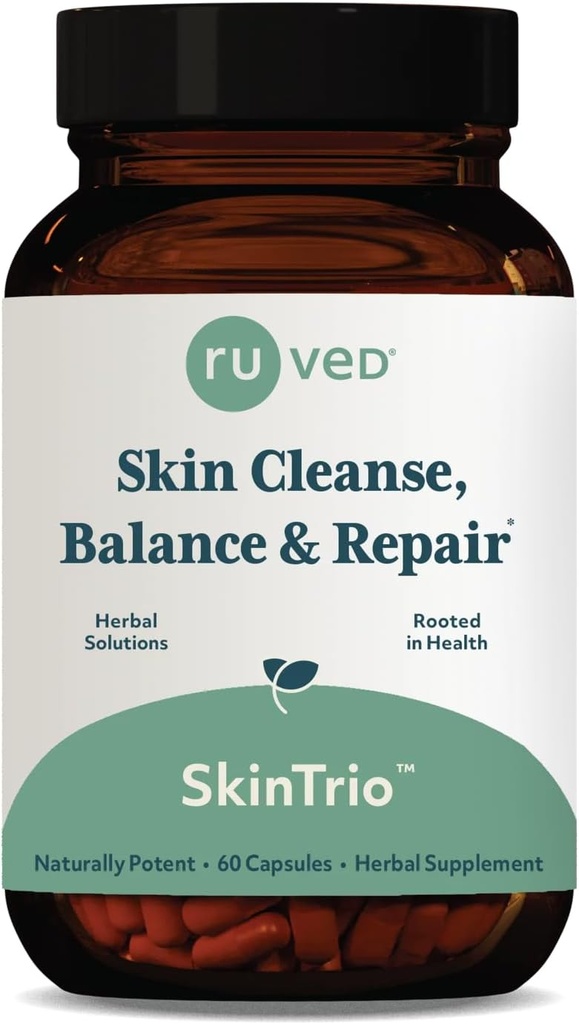 Ruved SkinTrio - Neem 补充 有机 Neem 提取 & Amla, Skin & Microbiome 支持 补充 – 60 蔬菜 Capsules (1 Counter)