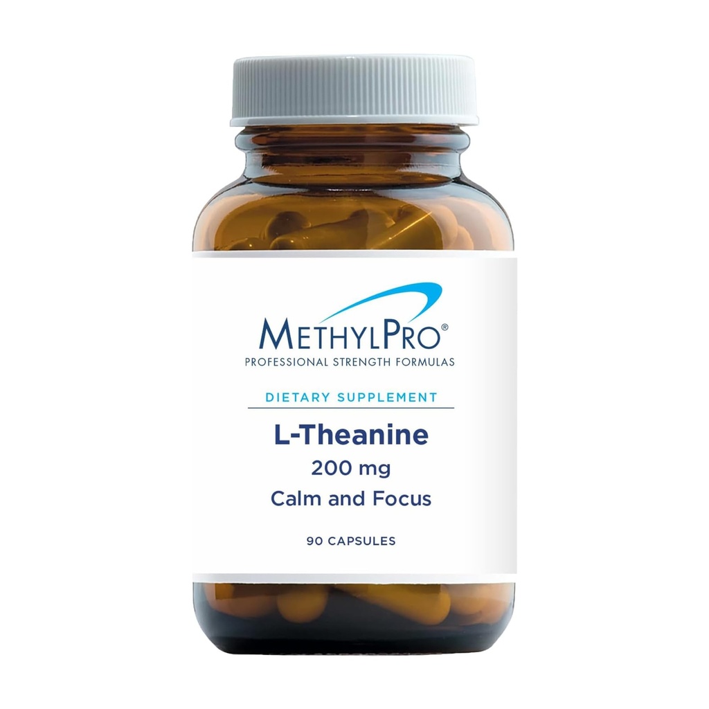 MethylPro L-Theanine 200mg - L Theanine 配有 Glycine 的 镇静能量和焦点补充剂, 氨基酸 用于睡眠支持和健康应激反应 - 90 Capsules