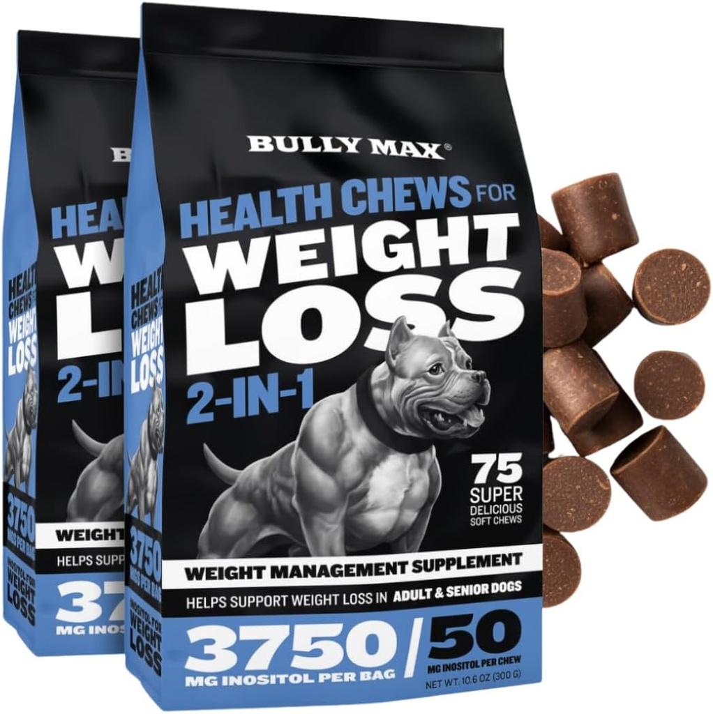 BULY Max 2-in-1 狗健康 体重与健康 咀嚼 – 成人与老年狗的软咀嚼 – 支持文摘,能源,健康身体体重 – 2 包(每包75克)