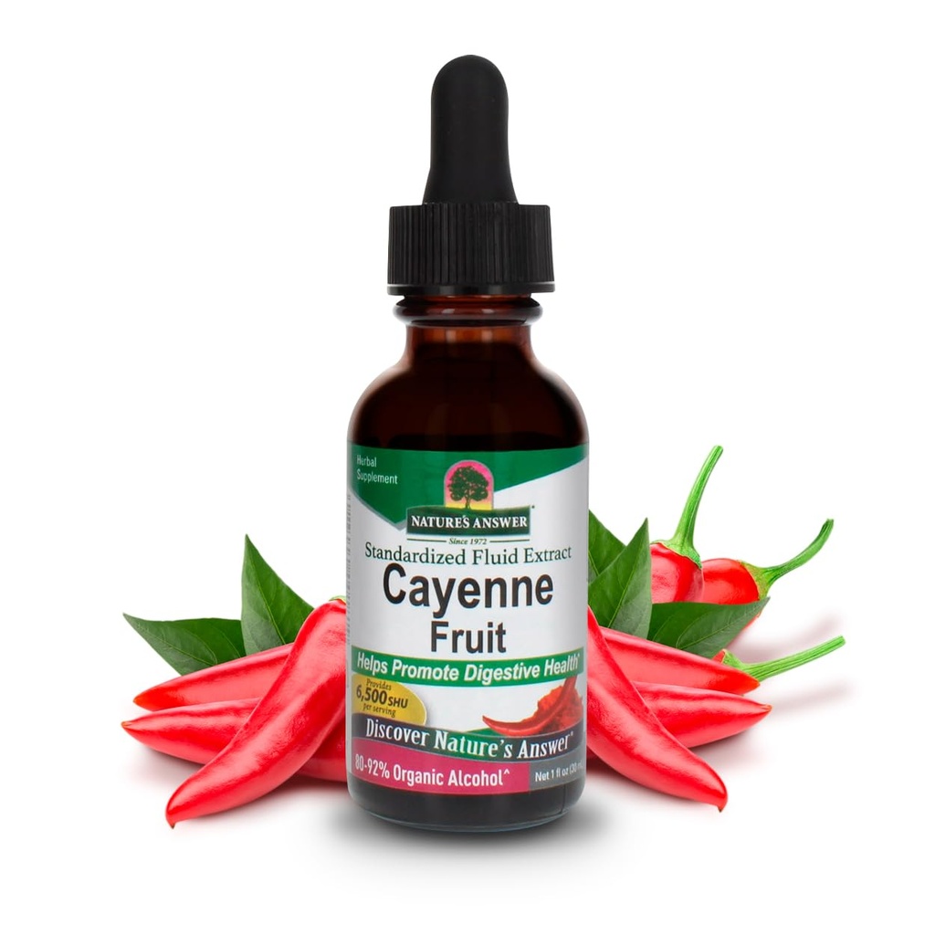 自然之答 Cayenne 水果提取 帮助促进消化性健康 使用有机酒精制成的高可塑性 Vegan, Gluten-free, Non-GMO & Kosher 认证 1oz