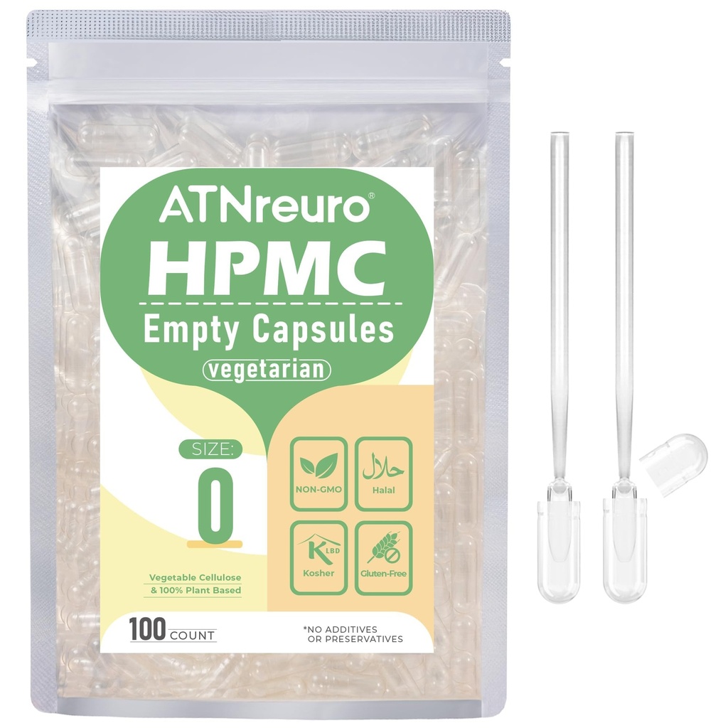 0 大小 空 Vegan 笼盖, 带有 2 个微螺旋管 - 100 个 空盘子 Capsules - 空盘子 Capsules - 供粉末补充