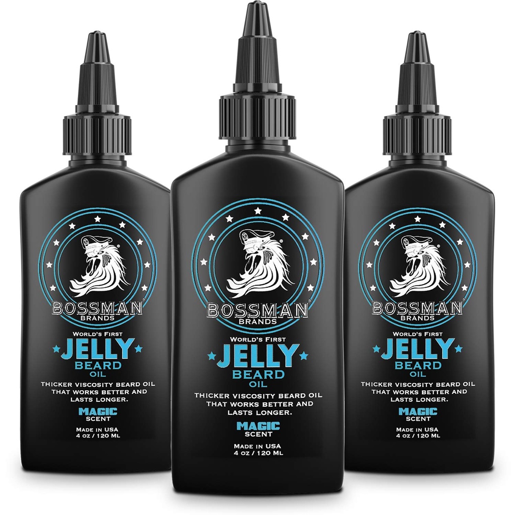 Bossman Jelly Beard Oil for Men - 3 Pack (12 oz in Total, Magic Scent) – 柔软,摩尔化和带有天然成份的条件