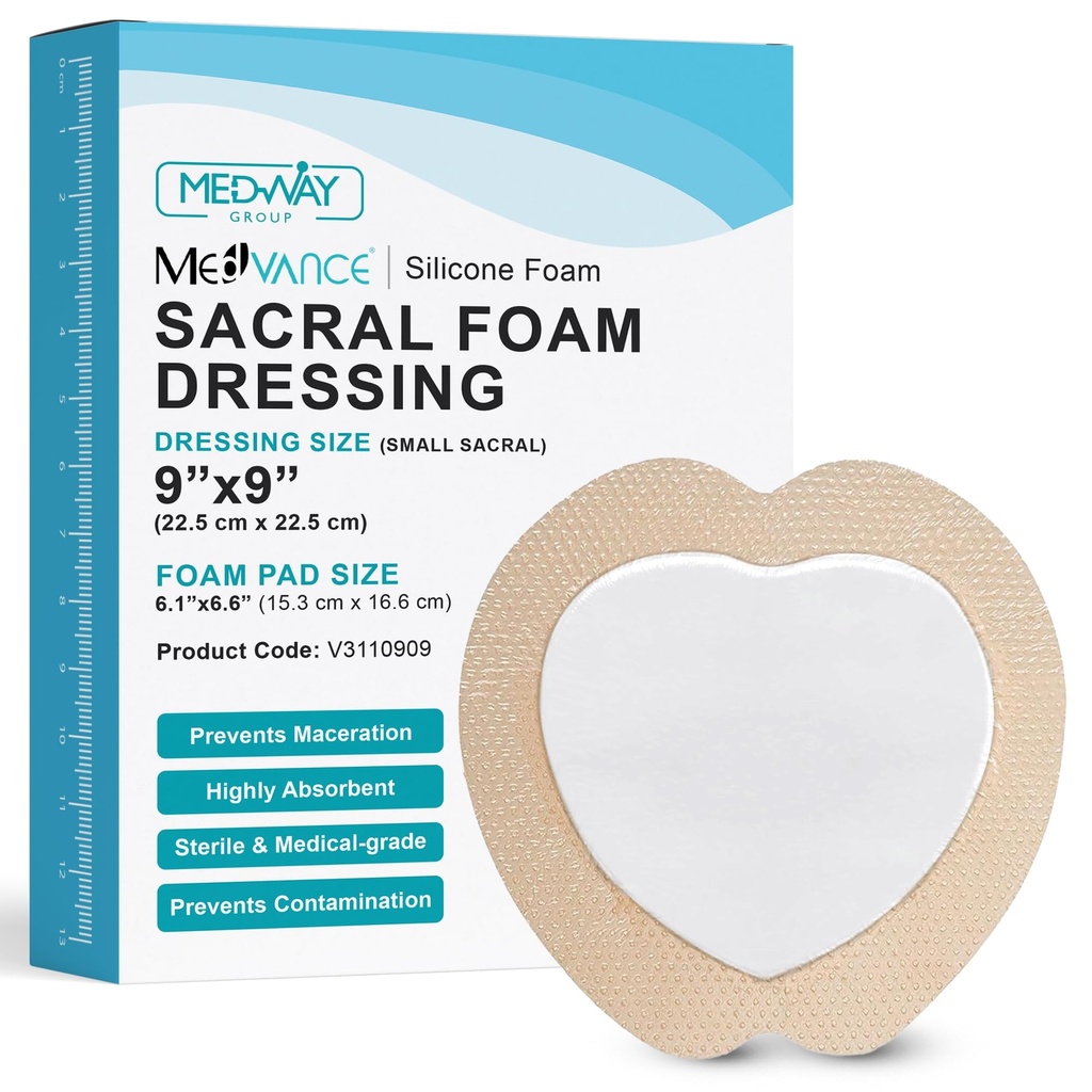 MedVance TM Silicone - Sacral边沿的硅酮粘着泡沫的外壳,Sacrum的床溶处理带,尺寸9"×9"(6.1),Pad×6.6",5个敷料的盒子