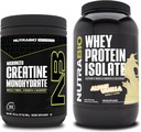 NutraBio Creatine 单水合物,无氟酸,300g和Whey蛋白酸盐,Alpine Vanilla, 补充包-肌肉能源,Lean肌肉生长、恢复和强力