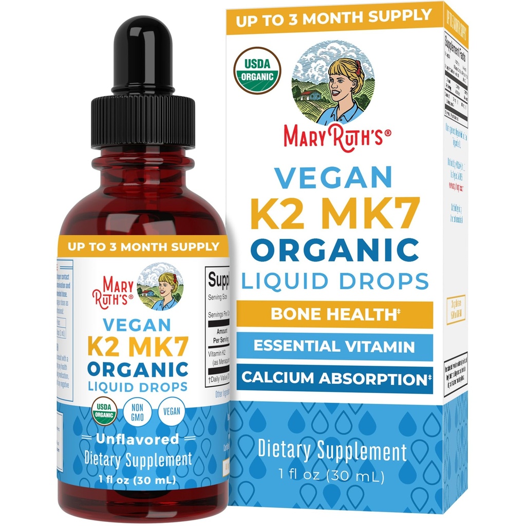 MaryRuth 有机体 USDA 有机维生素 K2 MCT 成人与儿童液滴 + 100 mcg K2 MK7 每服 + 有机MCT 油 + Vegan K2 维生素 用于骨质健康 → 心脏健康 → 钙吸收 → 1oz