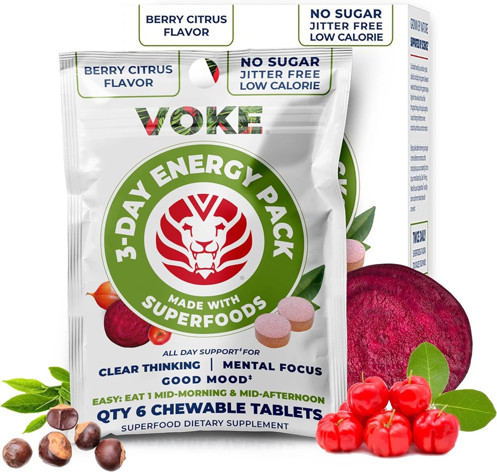 Voke Energy Tablets - 快速焦点超级食品 厨师餐具 口袋便携式 易装包装 维生素C 支持焦点内存浓度 清明思维和好模样 30 Counter (Pack of 5)