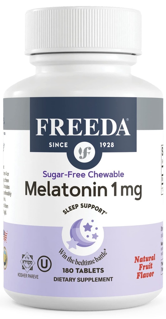 FREEDA Melatonin 1 mg 无糖可嚼的菜板 – 为3岁及以上年龄的成人及儿童提供天然水果易燃睡眠援助 – 非哈比特成型,维根,无胶质,科舍 – 美国制造(180个计数)