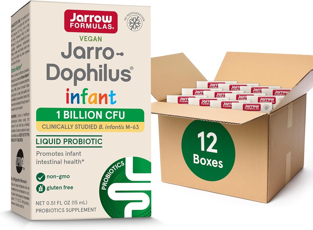 Jarrow Formules Jarro-Dophilus 婴儿液体亲生药物,营养补充剂,婴儿肠内健康支助,10亿 CMFO 服务,0.51 Fl Oz, 30天供应,(12包)