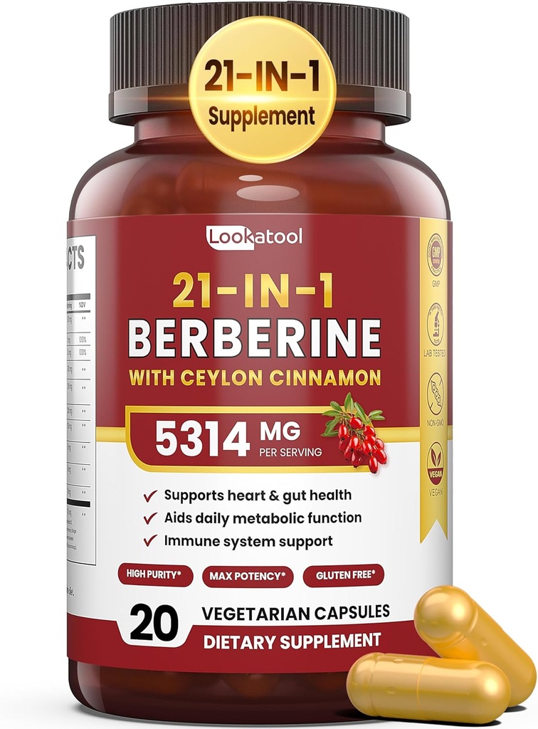 21-in-1 柏柏林增生与锡兰锡桂 - 1500mg 有机柏柏林 HCL Phytosome, 5X 代谢性高级吸收支持 20 Capsules
