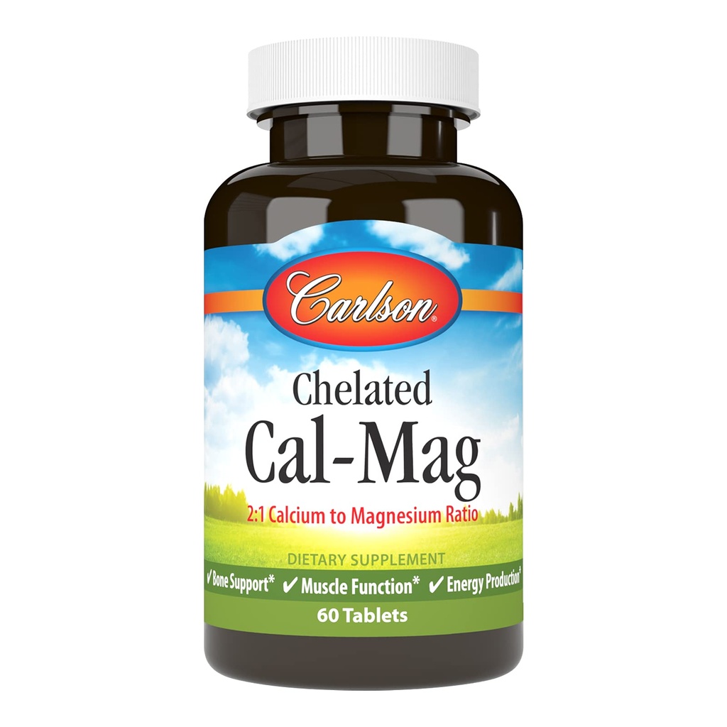 Carlson - Chelated Cal-Mag, 2:1 钙与镁的比例,骨支持,肌肉功能和能源生产,60平板