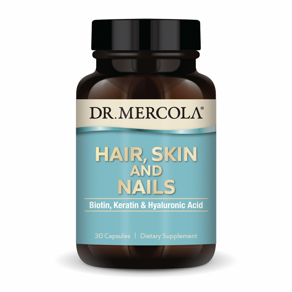 Mercola Hair, Skin and Nails博士 - 提供生物素, Keratin & Hyaluronic Acid - 高精度 - 支持健康老化 - 非GMO, Gluten-Free & Soy-Free - 30 Capsules (30位服务员)