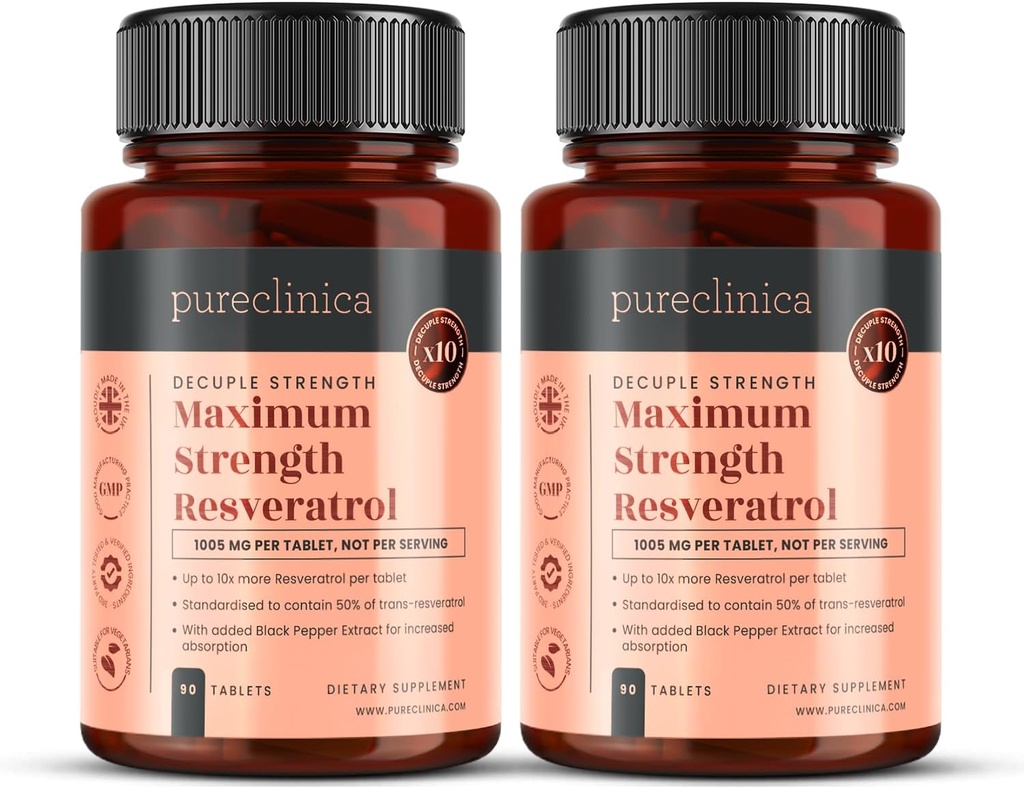 pureclinica 1000mg Resveratrol x 180 块(每块90块的瓶子 -- -- 6个月供应)。