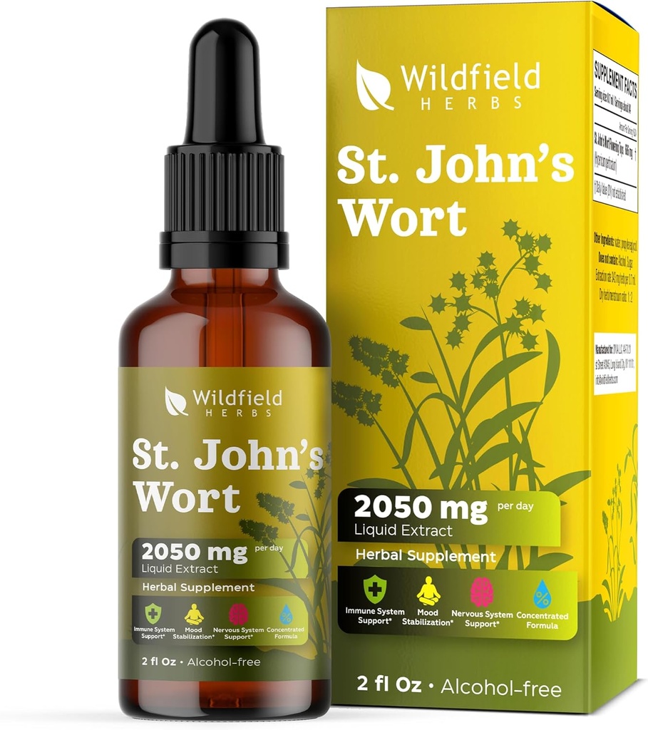 圣约翰禾本科草本植物图鉴 2000mg(Hypericum perforatum) 草本植物增刊 1个月供应,84种服务,无酒精丁香 - 2 Oz,1包