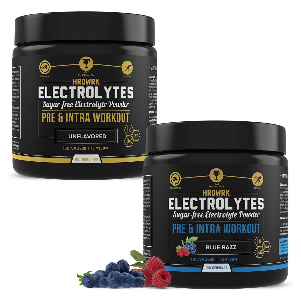 MMA 营养 HRDWRK 100 服务 Keto Electrolytes 水合无糖 - 电解石粉促进耐力和用电解石减少脂肪 补充 - 不味和蓝莓组