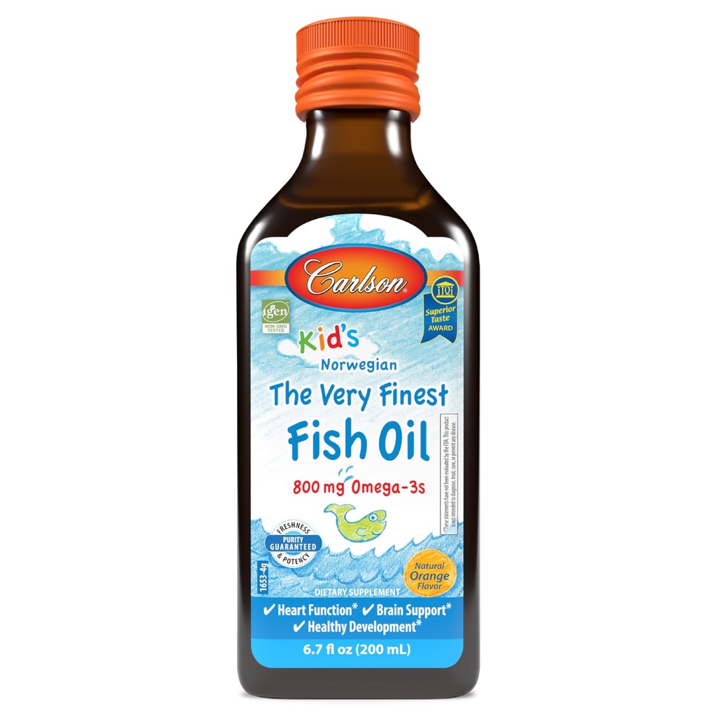 Carlson - Kid's The very fined fish Oil,800 mg Omega-3s,挪威语,可持续来源,橙色,200 mL