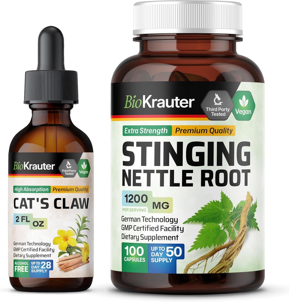 BIO KRAUTER 猫爪纹2 Fl. Oz. & Stinging Nettle 100 Capsules.